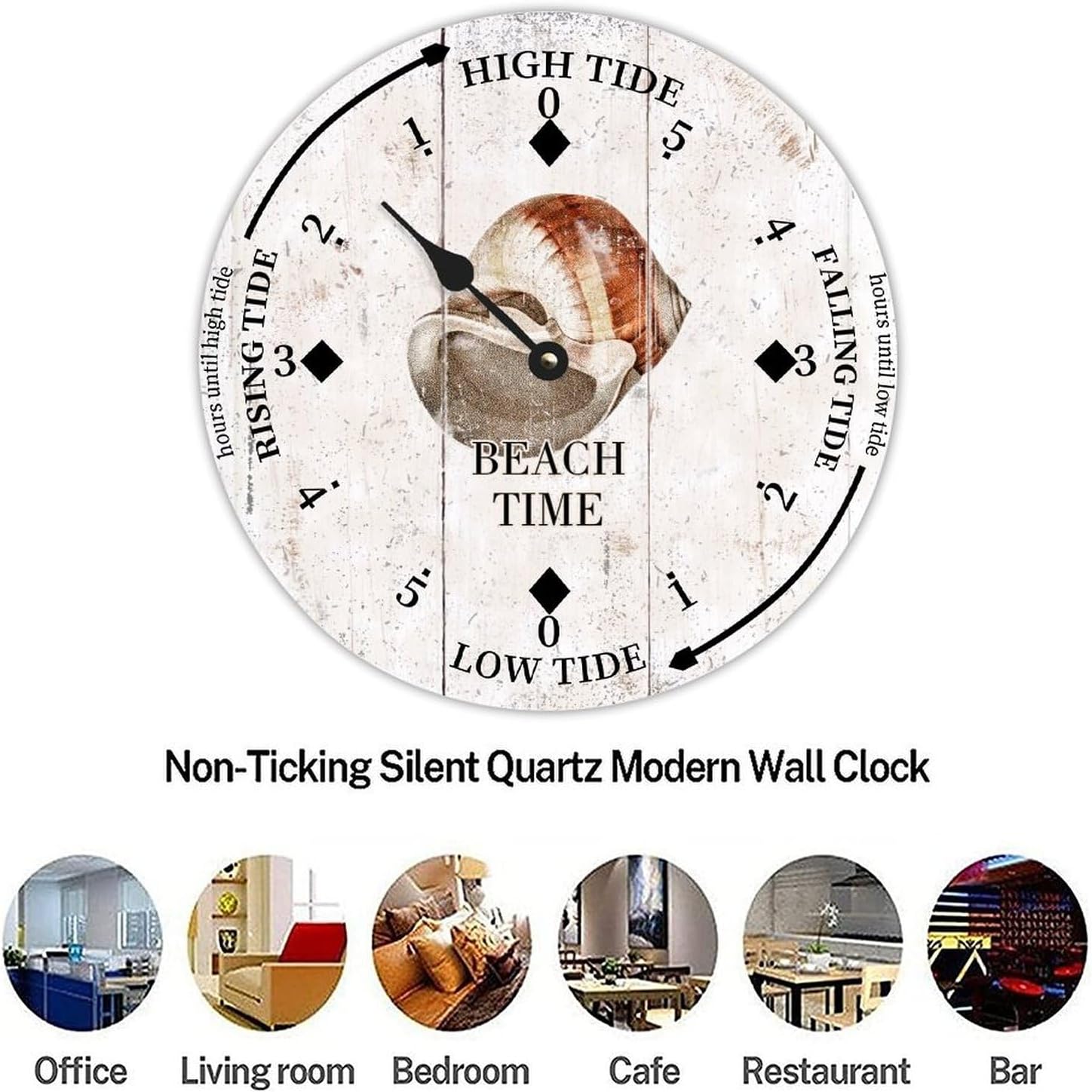 Beach Time Sea Snail Conch Wood Tidal Clock Ocean Time Maritime Coastal Beach High Tide Low Tide Clock Rustic Wooden Nautical Tide Movement Vintage Decor for Beach House Kitchen Wall Art 15x15 in