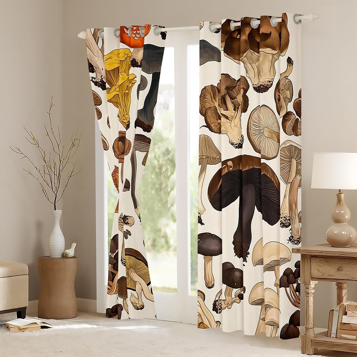 Feelyou Cute Mushroom Curtains (2 Panels, 42 x 84 Inch) Cartoon Mushrooms Room Darkening Blackout Curtain Kawaii Fungus Window Drapes Wild Mushroom Stuff Window Treatments