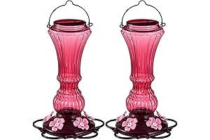 Pink Hummingbird Feeder - 2 Pack Outdoor Decorative Nectar Feeders with 5 Feeding Ports