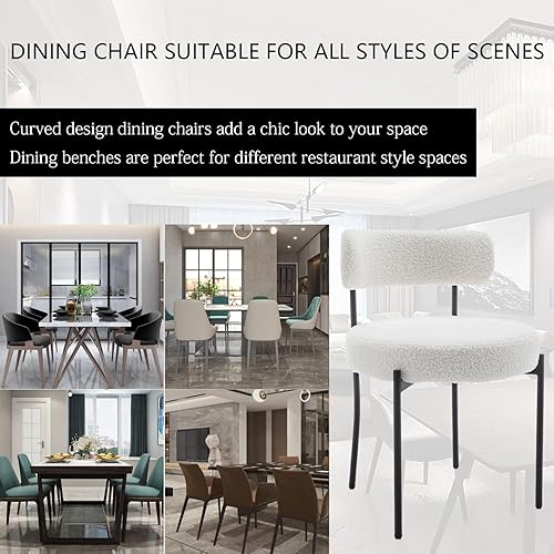 Miniatura 6 de Boucle - Juego de 4 sillas de comedor tapizadas redondas con patas de metal negro, sillas de comedor modernas blancas para comedor, cocina