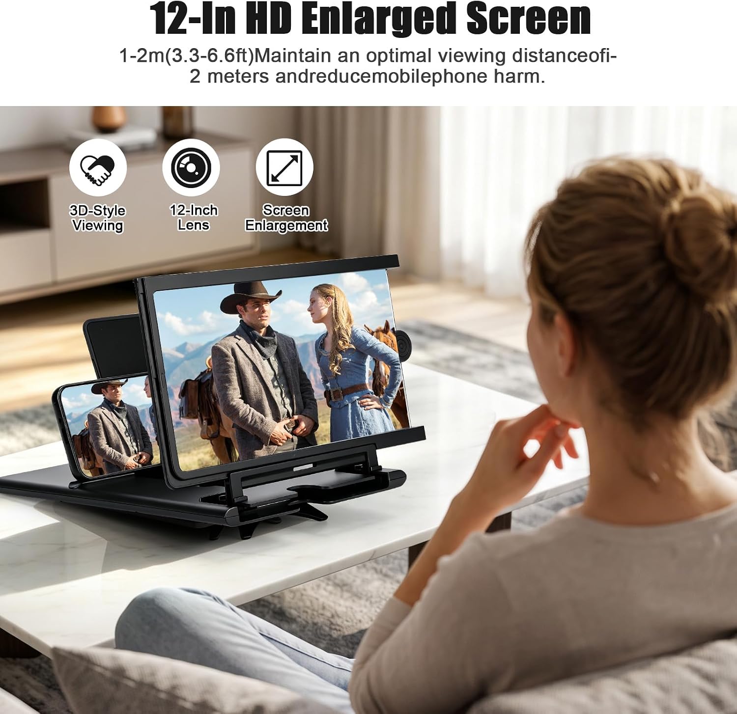 12" Screen Magnifier for Cell Phone, Foldable Phone Stand Screen Enlarger