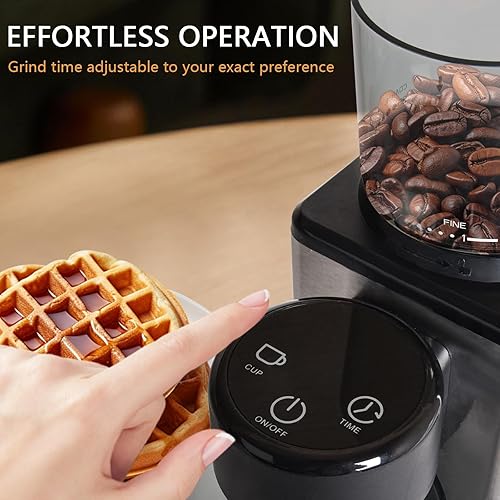 Miniatura 4 de Molinillo de café con rebabas cónicas eléctrico de 200 W, 25 ajustes, ajustable para expreso francés, con tolva de frijoles expandible, diseño