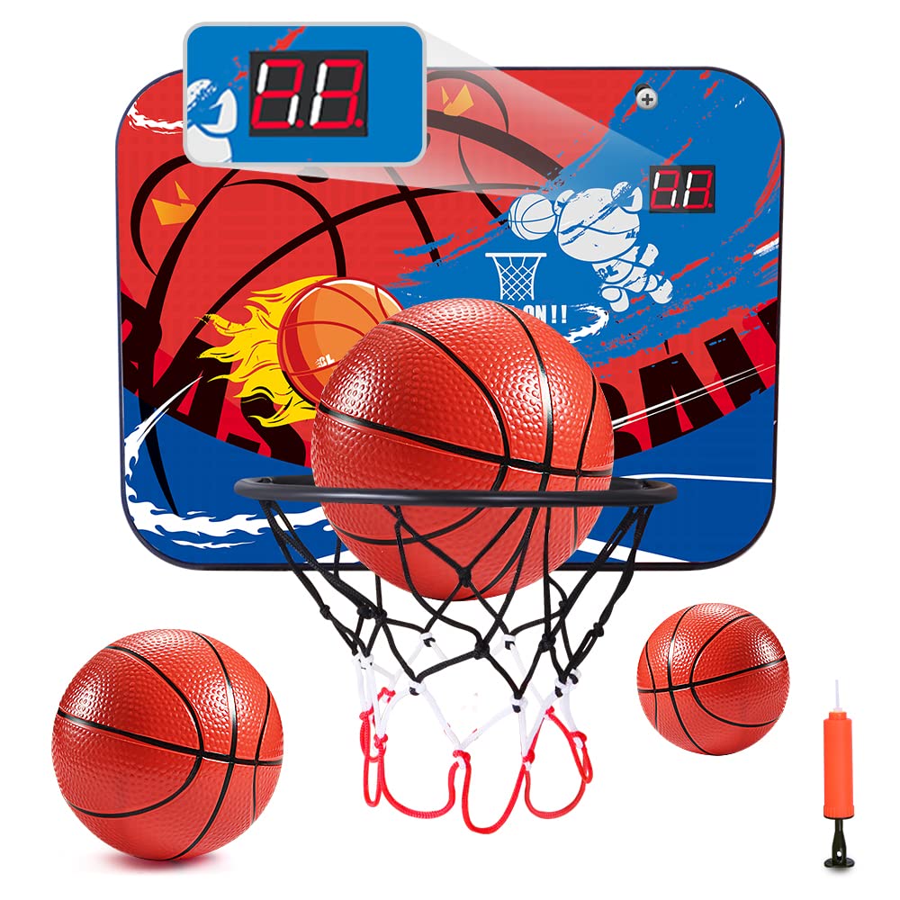 Indoor Mini Basketball Hoop Set for Kids for Door Wall Room with 3 Balls Electronic Scoreboard
