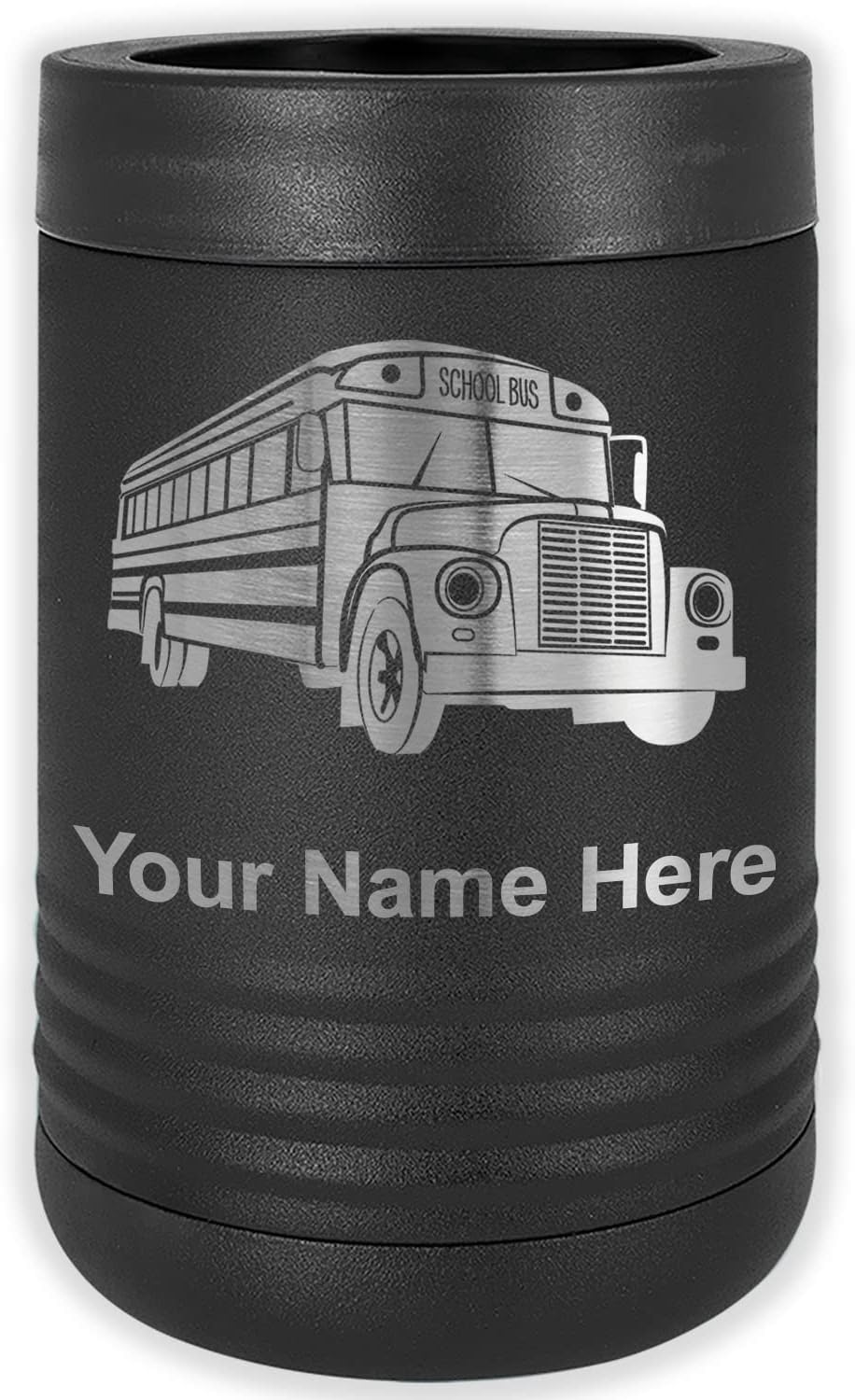 LaserGram Personalized 12 oz. Stainless Steel Can & Bottle Insulator, School Bus – Keeps Drinks Cold Longer (Yellow)