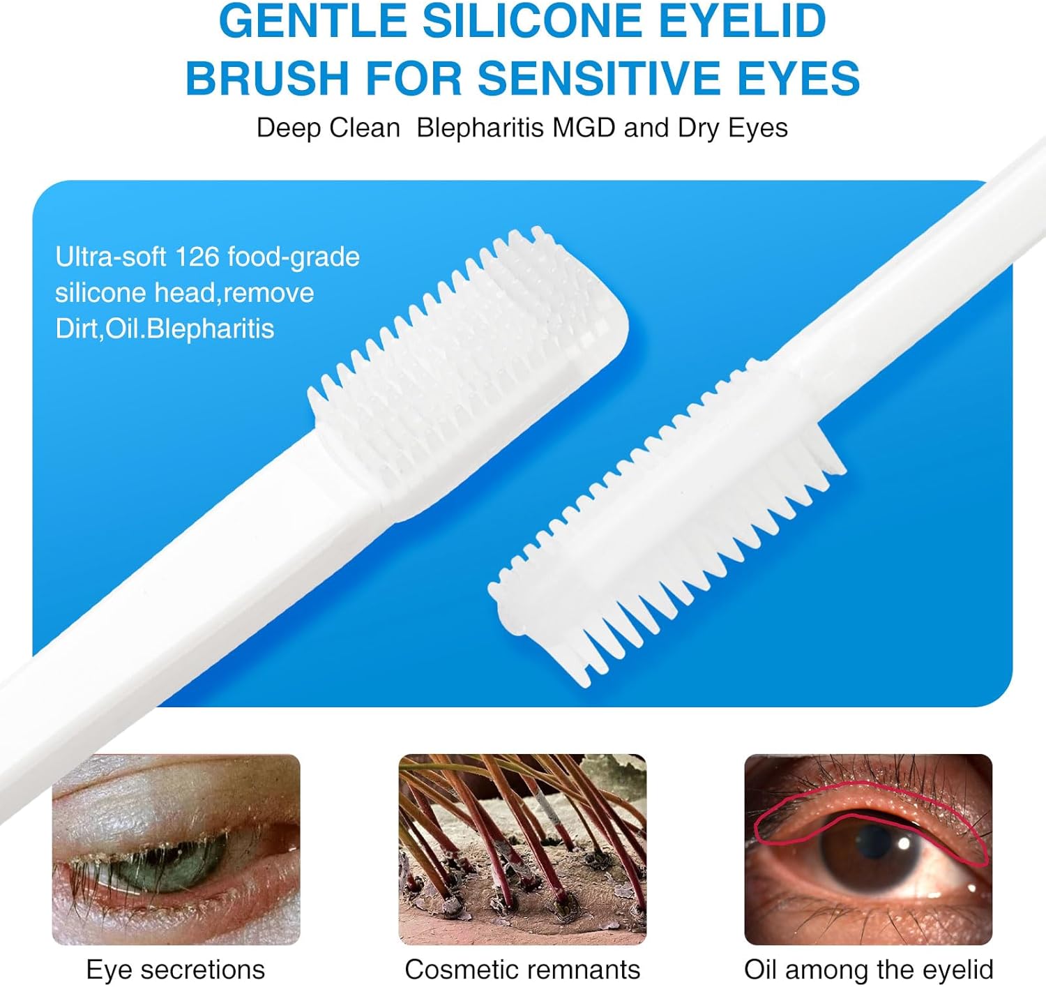 Eyelid Brush for Sensitive Eyes,Soft Silicone Eyelid Scrubber,Gentle Cleansing for Blepharitis,MGD & Dry Eyes, Fast Removes Dirt,Oil & Debris,Dry Brush for Eyelid Cleaner Parters (White) - Image 3