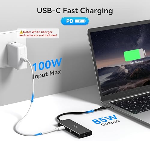 Vista 6 de HODO Estación de acoplamiento USB C a adaptador HDMI dual, concentrador USB-C con 2 monitores para laptop, adaptador Dongle con HDMI dual 4K a 60