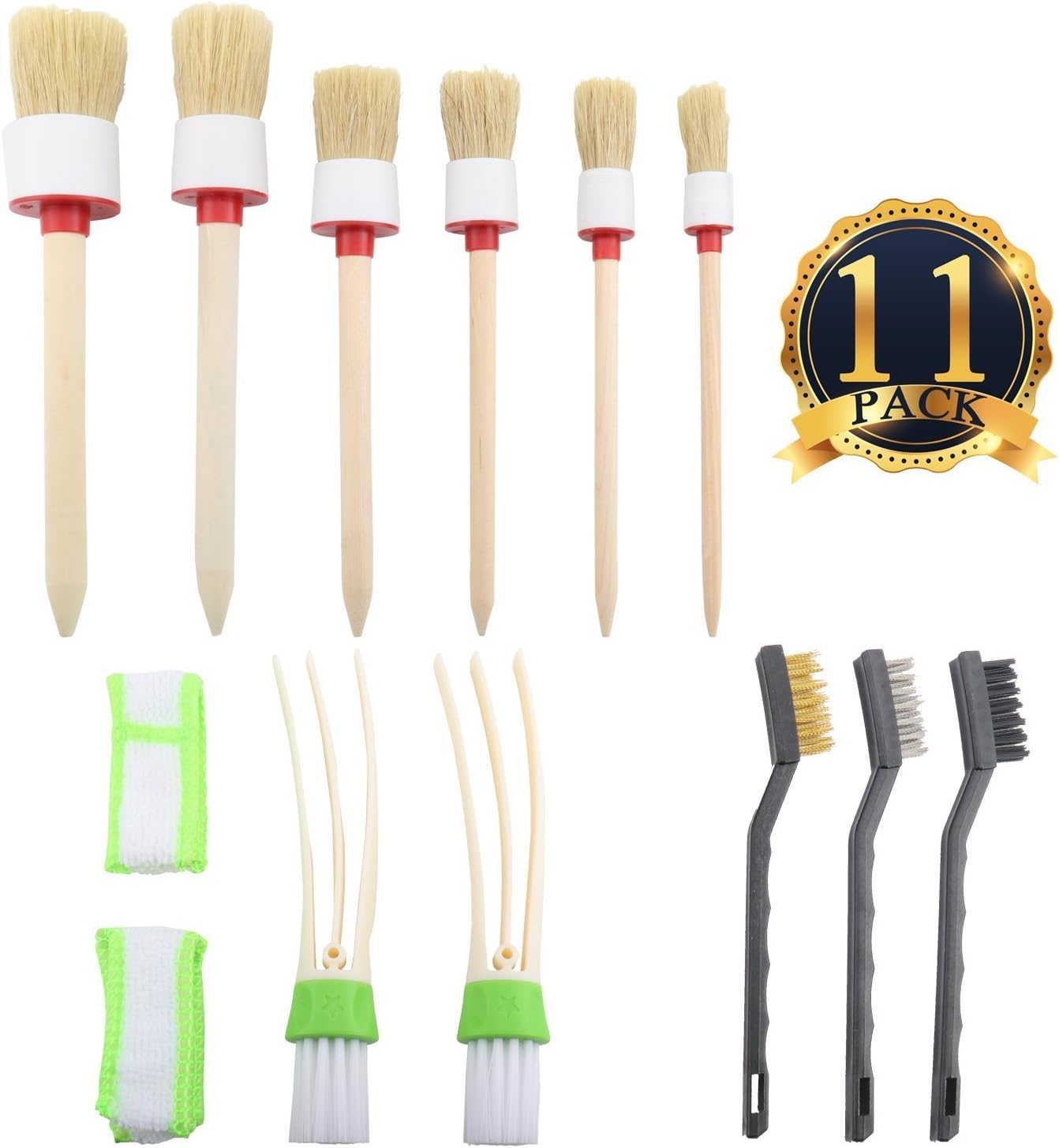 Yooyee Auto Detailing Brush Set, 11 Pcs Car Cleaner Brush Set, Including Soft-bristled Detail Brushes, Cloth Cleaner and Wire Brush