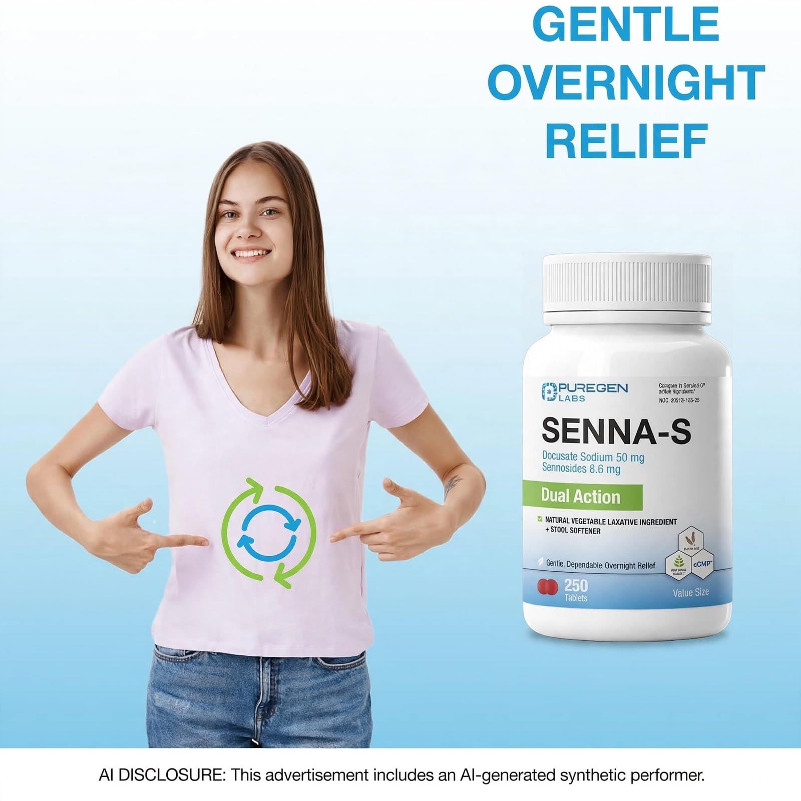 Puregen Labs Senna-S Laxative Plus Stool Softener, Dual Action, 250 Tablets — Amazon image 6