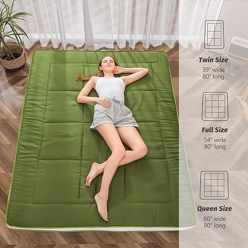 Miniatura 170 de MAXYOYO - Colchón tipo futón japonés, acolchado, para cama, extra grueso, plegable, transpirable, tumbona para el suelo, cama de invitados para Azul