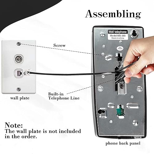 Miniatura 5 de Teléfono de pared con diseño retro, teléfono montado en la pared con cable, anillo mecánico nítido, fácil de instalar, teléfono de pared, perfecto