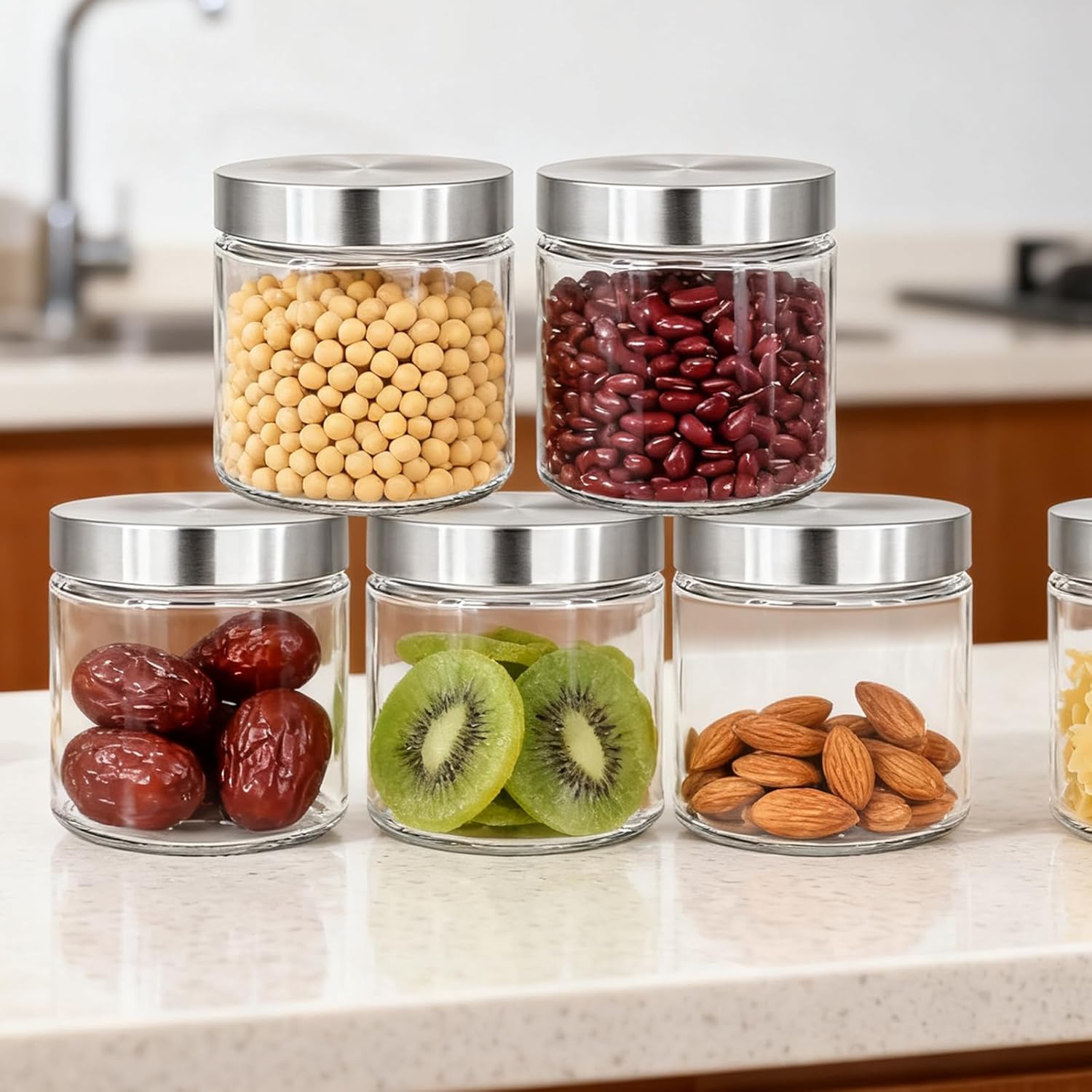 6 Pcs 27 Oz Clear Glass Jars with Stainless Steel Lids Snacks Food Glass Canister Cookie Storage Jars for Kitchen Beans Pasta Rice - Image 5