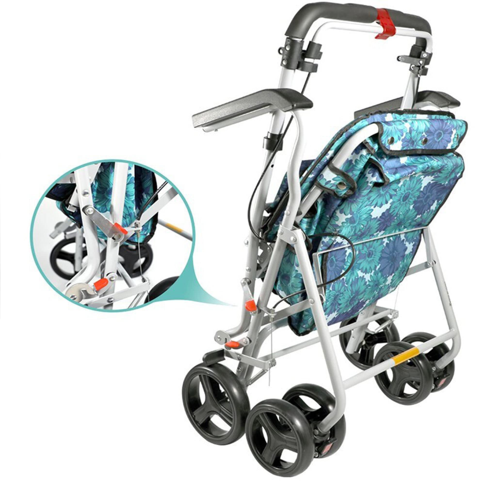 Andador Andador con Asiento y Ruedas - Silla de Transporte con Ruedas Plegable con Manijas Ajustables y Pedal - Soporta hasta 200 Ibs