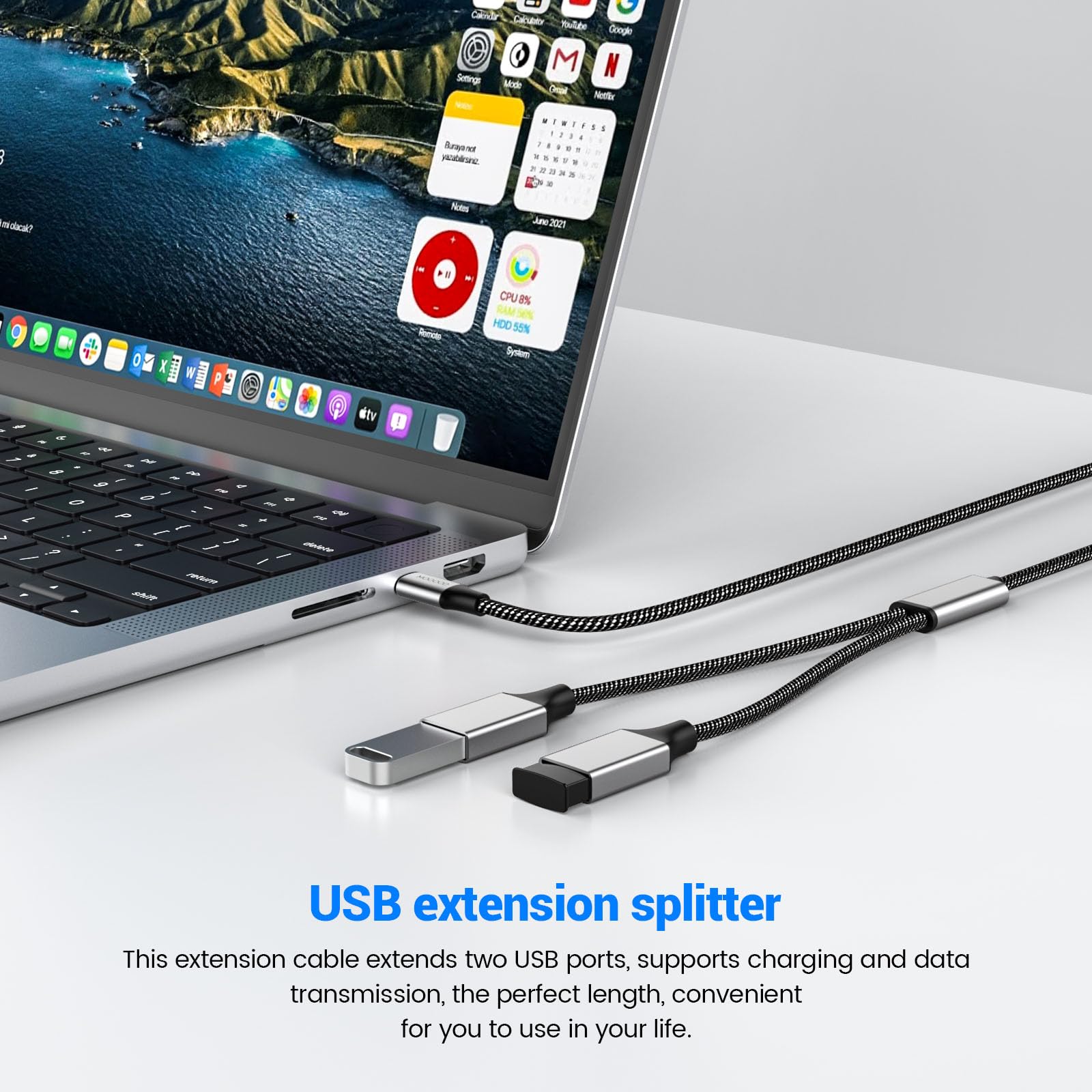 Adaptador USB-C A Doble USB-A - Divisor Para MacBook, Pixel, Galaxy, Etc.