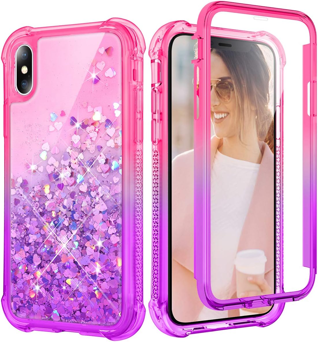 Caka Glitter Case for iPhone Xs Max Case Women Girls Sparkle Shockproof Protective Full Body Heavy Duty TPU Bumper Liquid Flowing Glitter Case for iPhone Xs Max (Gradient Pink Purple)