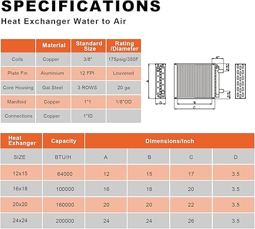 Miniatura 3 de Intercambiador de calor de 12 x 15 de agua a aire, puertos de cobre para hornos de madera al aire libre, calefacción y refrigeración residencial y