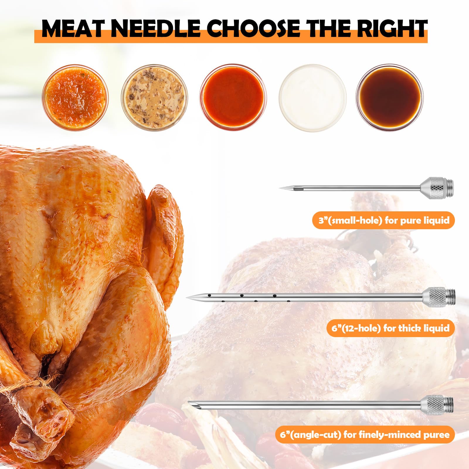 Euakee Siringa per Marinata, Kit in Acciaio Inossidabile con 3 Aghi per Carne, Siringa per Cucinare Pollo, Bistecca, Manzo, Ideale per BBQ, Affumicatore, Griglia