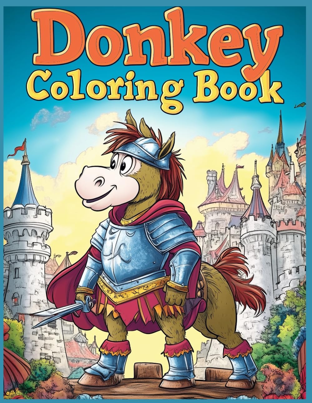 Donkey Coloring Book: Donkey Knight in Armor Defending a Castle, Fantasy Animal Adventure Pages, Creative Medieval Coloring Scenes for Relaxation and Fun