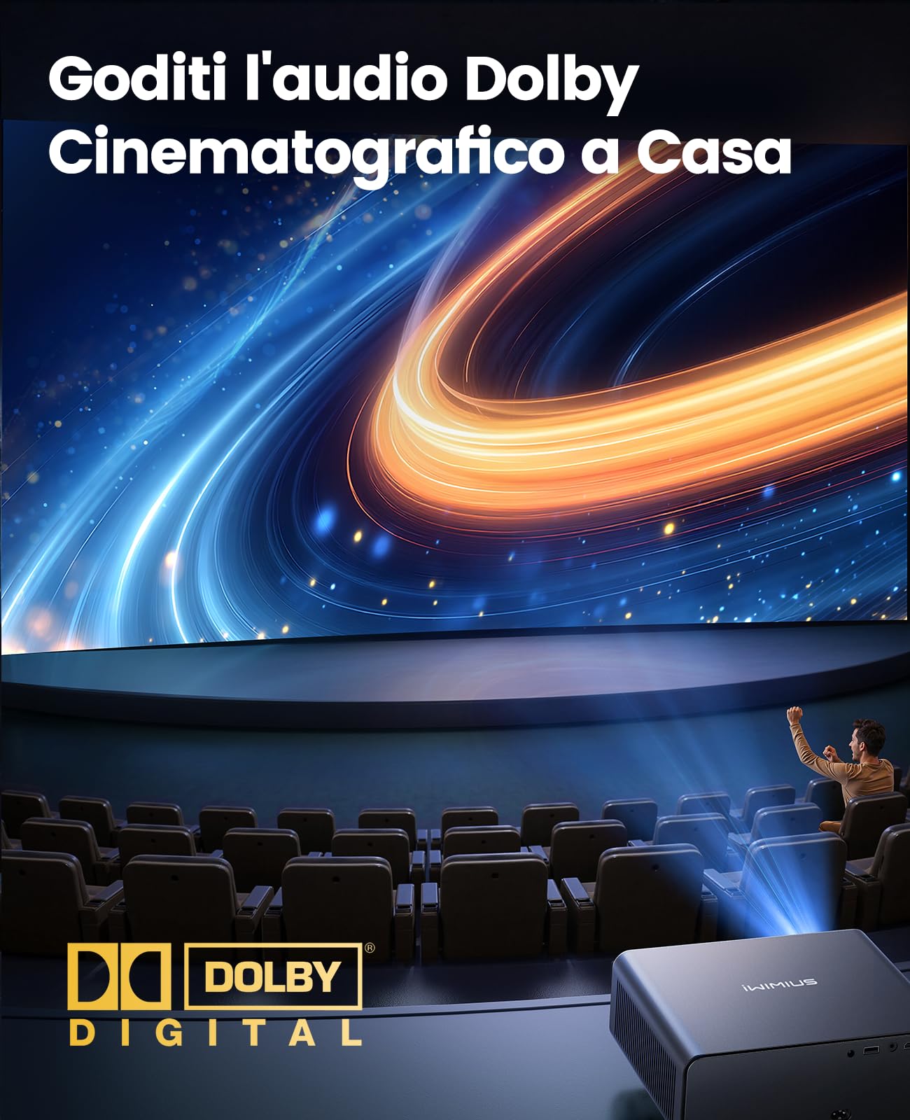 Proiettore 4K【Netflix Ufficiale & Dolby】1000ANSI Auto Focus/Keystone, Smart Proiettore Portatile con WiFi6 Bluetooth, Videoproiettore Full HD 1080P Videoproiettore da esterno/Home Cinema/HDMI ARC/CEC