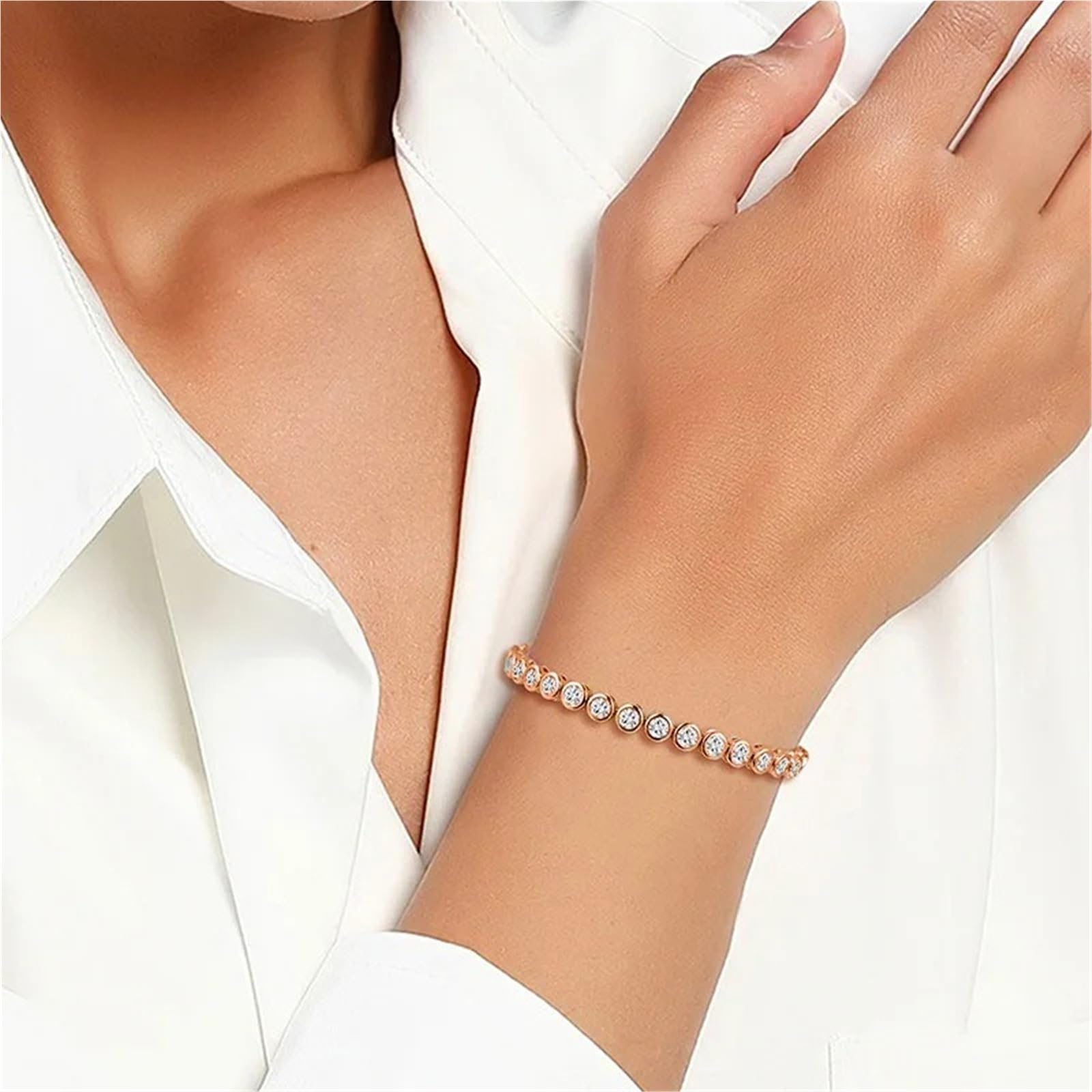 Bracciale rigido con diamanti Braccialetti da matrimonio di fidanzamento in oro rosa for le donne Gioielli tennis for feste sposa per feste e riunioni