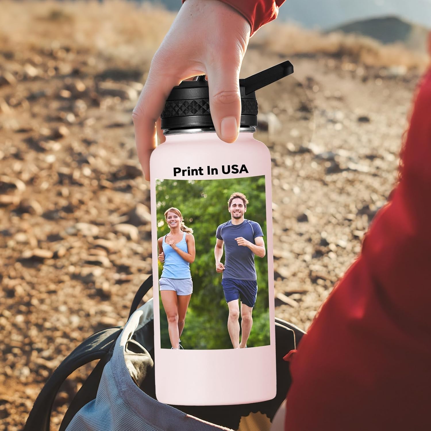 Personalized 32oz Water Bottle, Insulated Sport Water Bottle with Leak-proof Lid, Custom Water Bottle with Photo, Text, Logo, Print in USA, Pink, 1 Pack