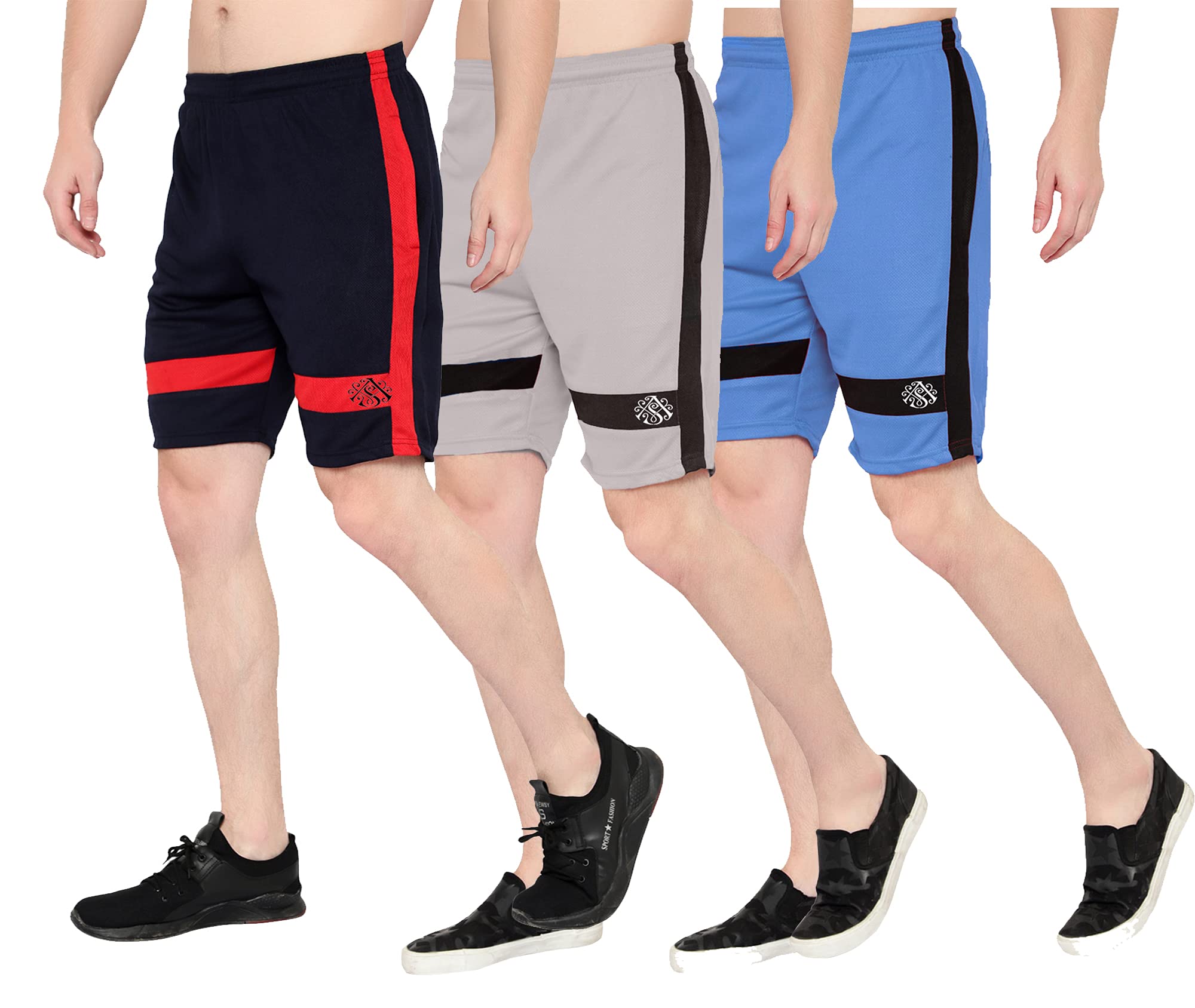 oora Mens Breathable Honeycomb Sports Shorts Pack of 3 (Black, Grey, Blue, 30)-picture-47