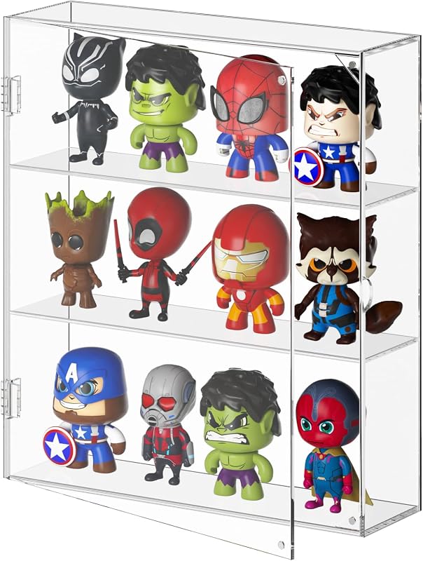 AITEE Vitrina acrílica de 3 niveles para Mini Funko Pop en pared o escritorio | 11.8"Lx3.4"Wx13.3"H, a prueba de polvo, 3 niveles, montado en la pared o en el escritorio, exhibe minifiguras, juguetes, piedras, rocas, Amiibo