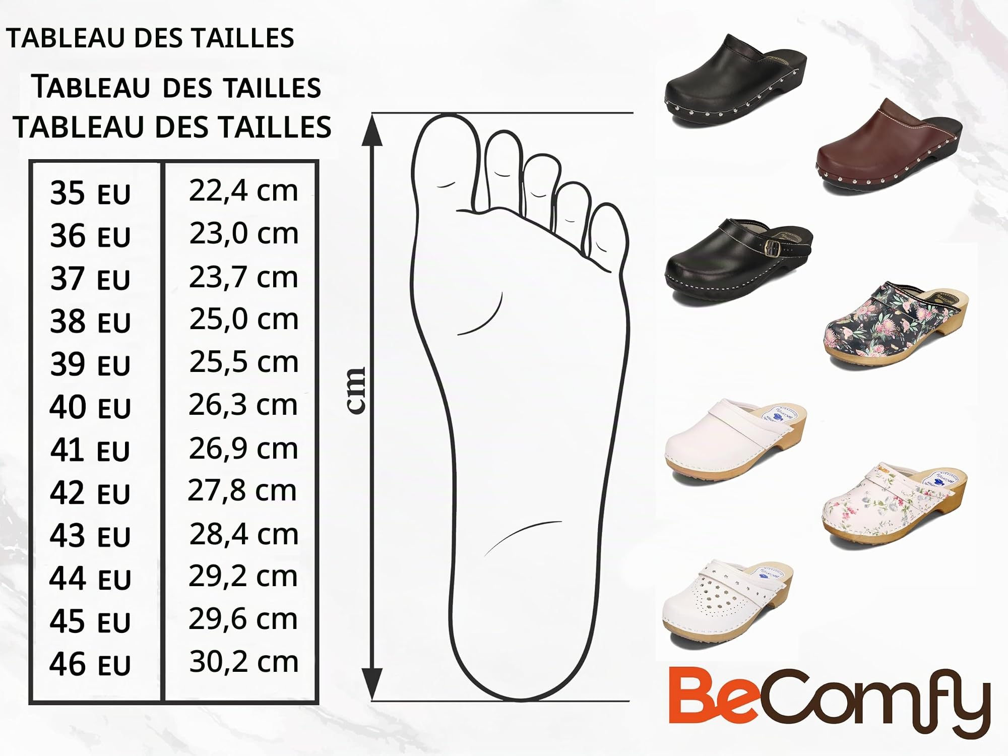 BeComfy Unisex Sabots en Cuir avec Semelle en Bois Hommes Femmes Chaussures de Jardin Talons 35-46 EU