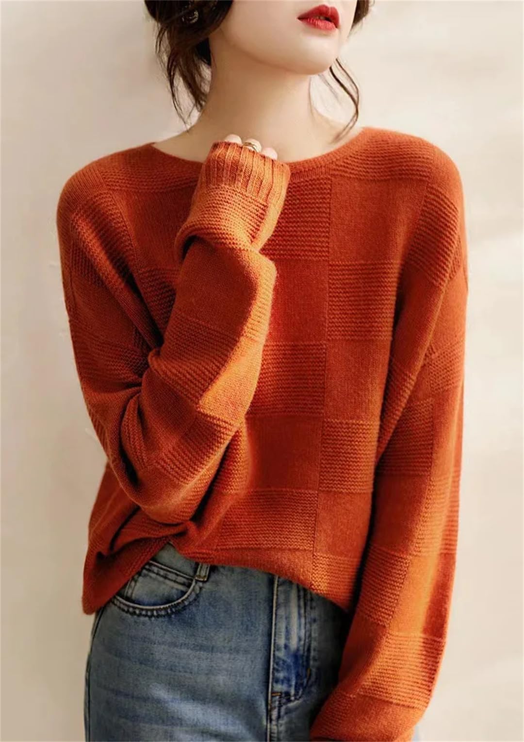 Swetry damskie jesień/zima sweter z okrągłym dekoltem vintage sweter z długim rękawem z dzianiny