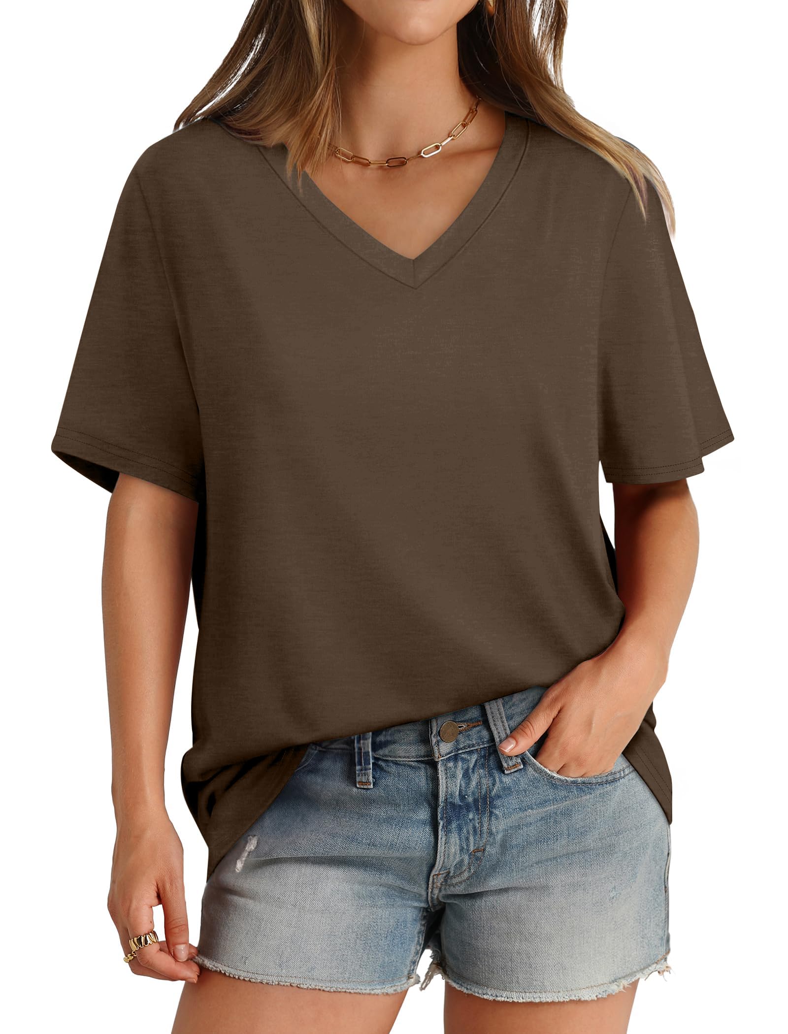 isermeo Womens T Shirts V Neck Short Sleeve Casual Loose Summer Tees Tops 2025 Trending Fashion S-XXL