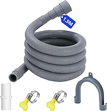 Washing Machine Drain Hose 1.5 m, Universal Drain Hose with Connector and Clamp, Washing Machine Drain Pipe for Washing Machine and Dishwasher (1.5/2 m)
