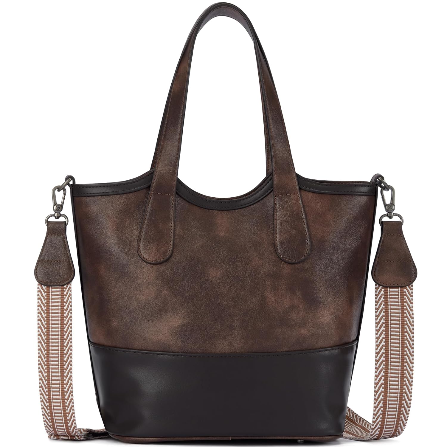 Top Handle Crossbody Bags for Women Vegan Leather Bucket Purses for Women Satchel Handbag with 2 Bottle Holder
