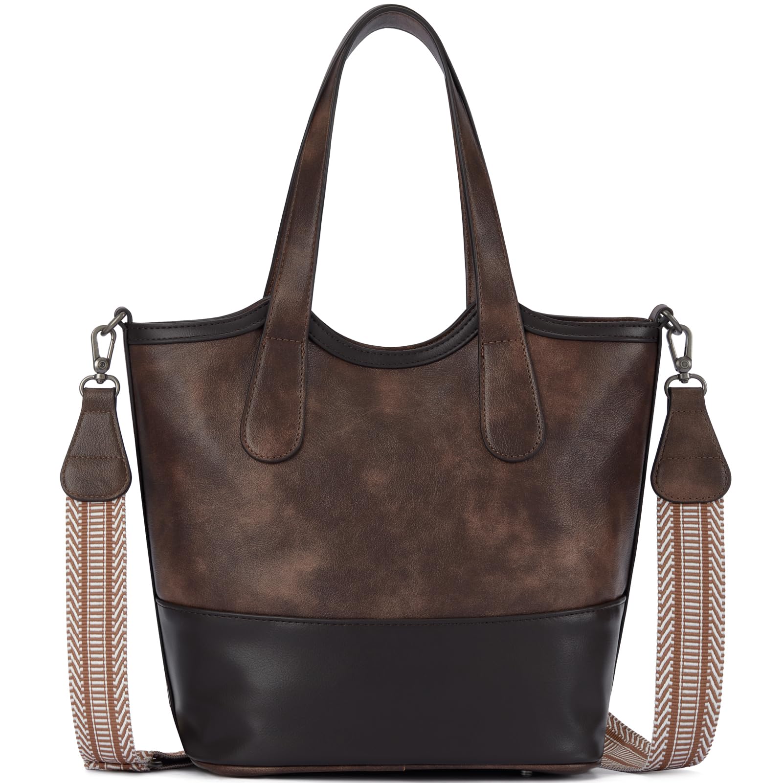 Top Handle Crossbody Bags for Women Vegan Leather Bucket Purses for Women Satchel Handbag with 2 Bottle Holder