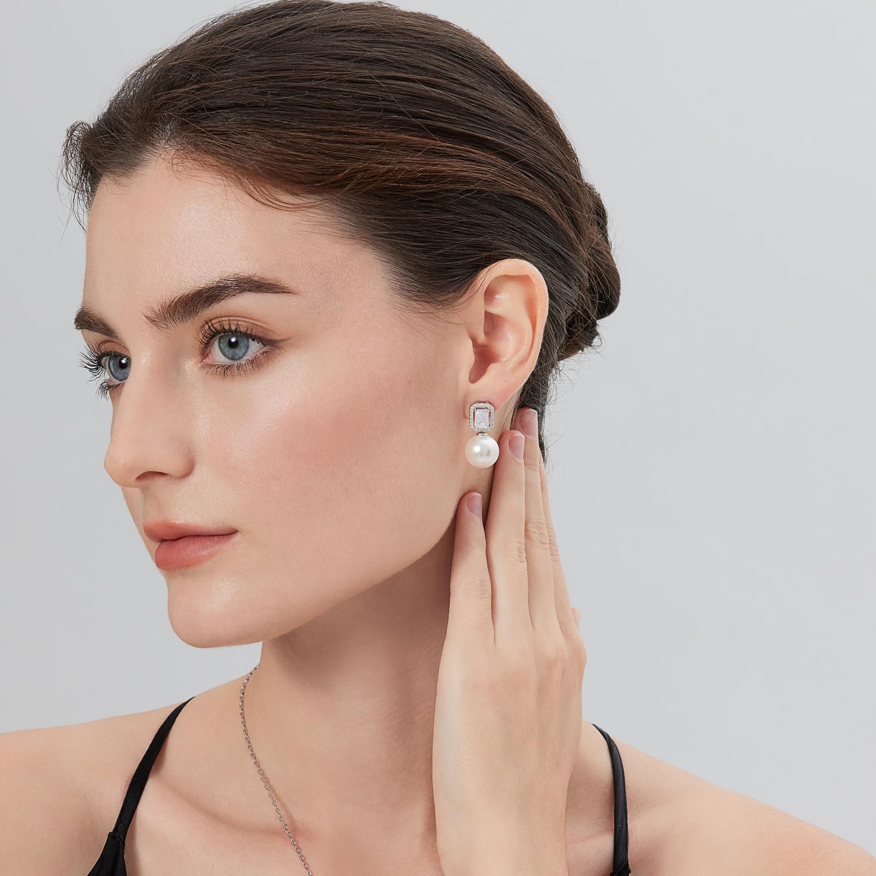 jiamiaoi 18 Karat Weißgold plattiert Perlenohrringe Silber 925 Hängend Ohrringe Silber Perlen Hängend Damen Ohrringe Perle mit Stein 4A+ Zirkonia