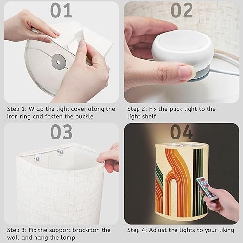 Miniatura 7 de Juego de dos apliques de pared con pilas, estilo retro, vintage, estilo años 70, líneas de póster, formas enchufables, accesorios de pared con