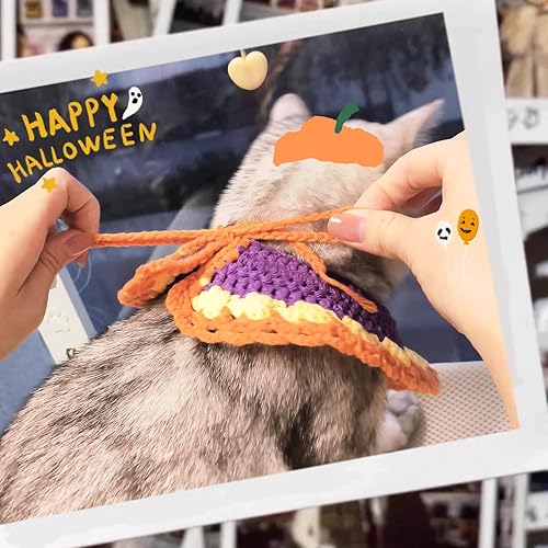 Miniatura 2 de Lindo collar de gato hecho a mano de ganchillo babero para gato y perro, adorable colección de disfraces de mascotas ajustable para gatito,