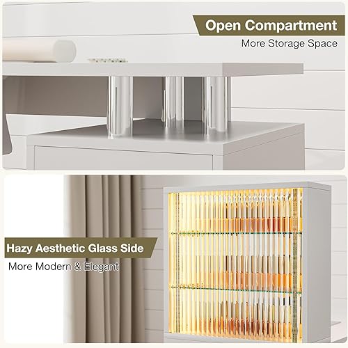 Miniatura 45 de Paddie Mesa de manicura, escritorio de maquillaje de uñas con parte superior de vidrio, estación de mesa para tecnología de uñas con ventilación