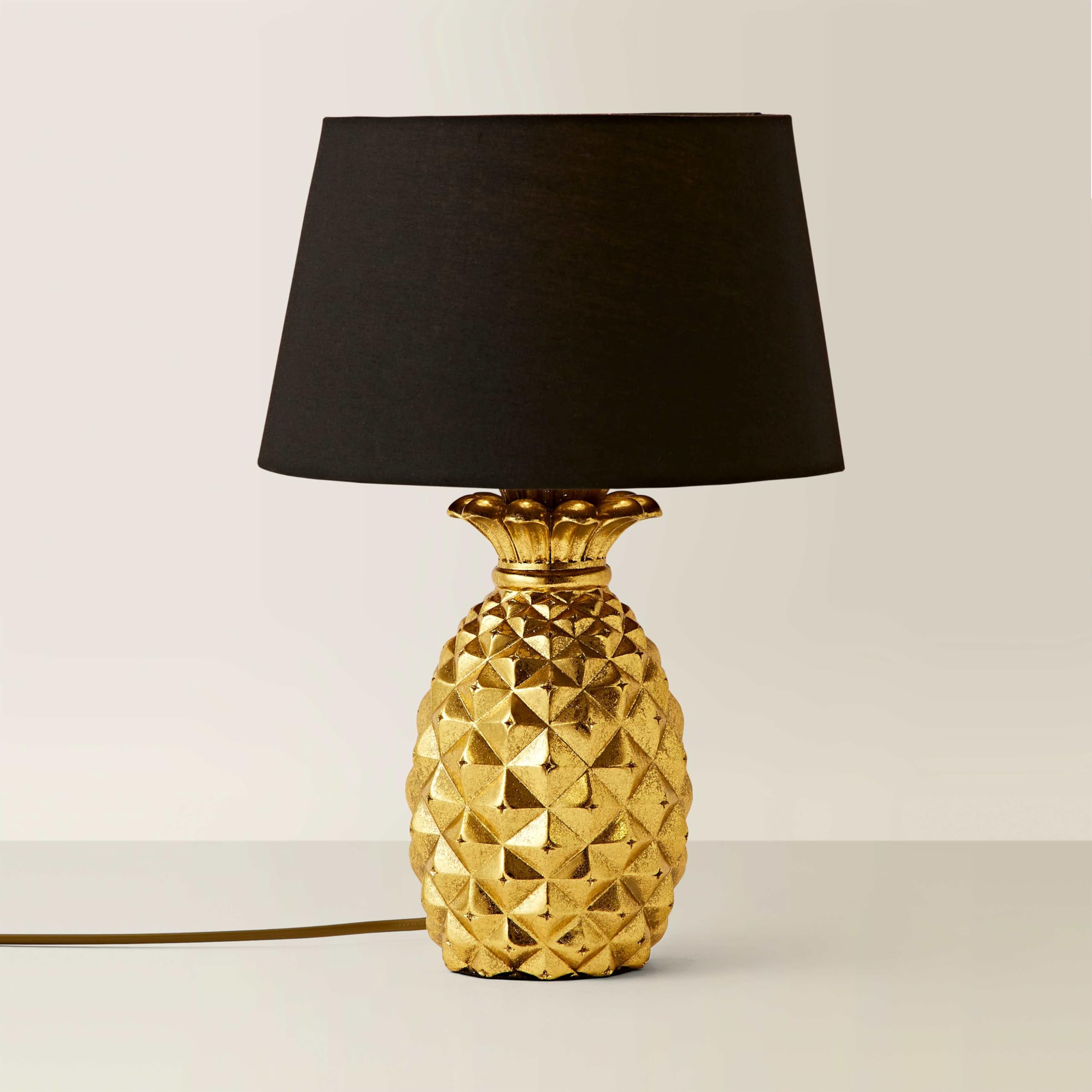 MiniSun | Contemporary Pineapple Design Table Lamp in a Gold Effect Finish with a Black Tapered Shade | Table Lamps & Home Improvements Essential