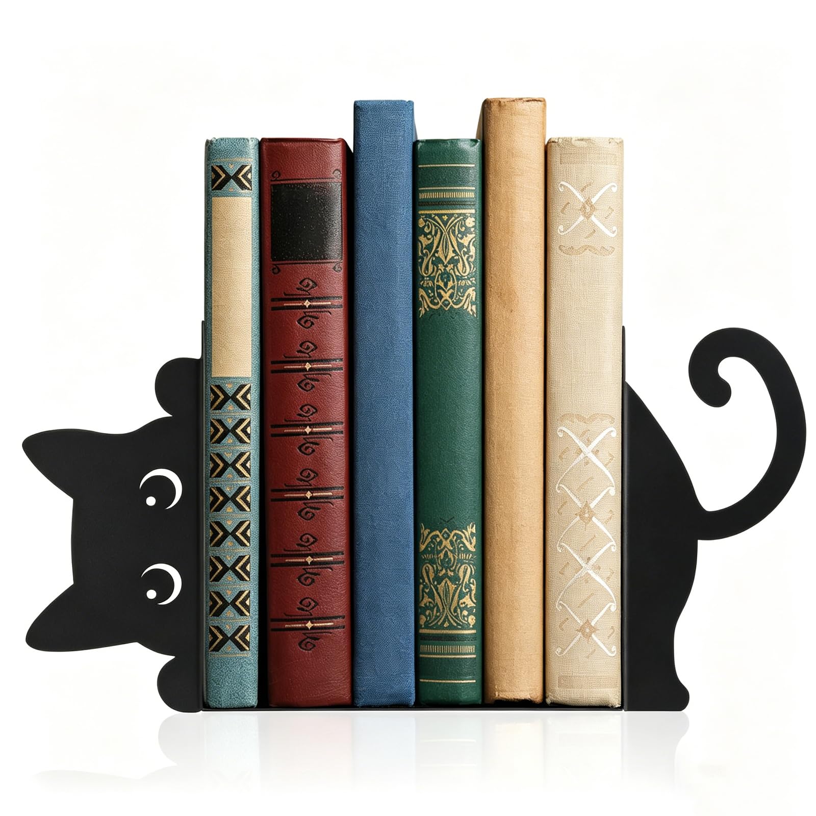 Nymora Cat Book Ends Set of 2 Decorative Black Metal Bookends for Shelves Home Office Gift for Cat and Book Lovers