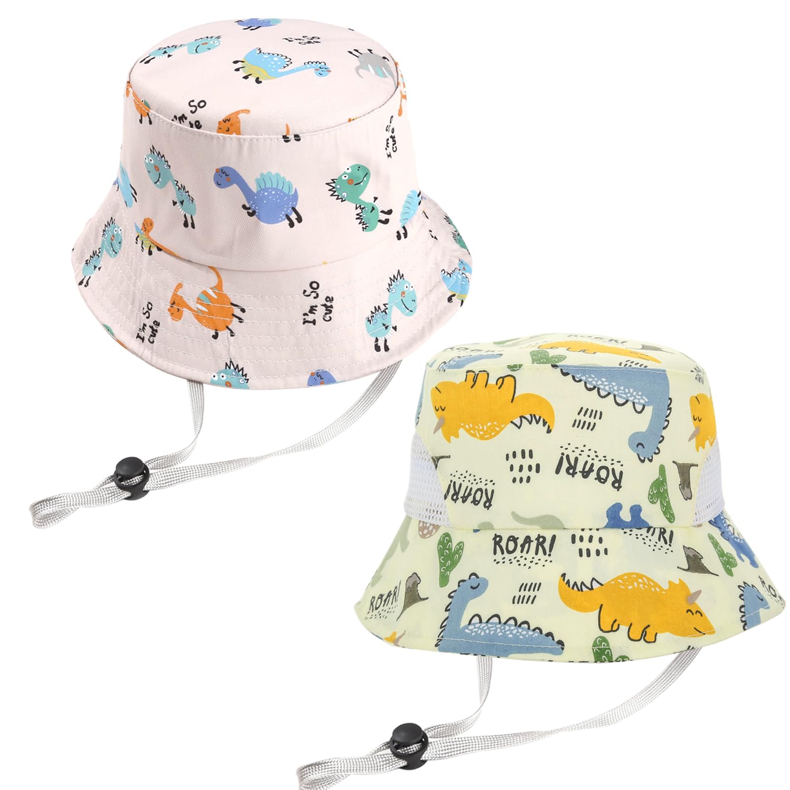 BSITSSS 2PCS Gorro Bebe Verano Sombrero de Sol para Bebé Gorra Pescador UV Protección de Sol con Correa Ajustable para la Barbilla y ala Ancha (50cm, 53cm)