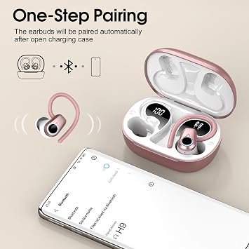Wireless Earbuds, 2023 Bluetooth Headphones 5.3 Sport, 50H Ear buds with Earhooks, Dual LED DisplayBluetooth Earbuds, Stereo Noise Cancelling Headphones, IP7 Waterproof Running Earphones, Rose Gold