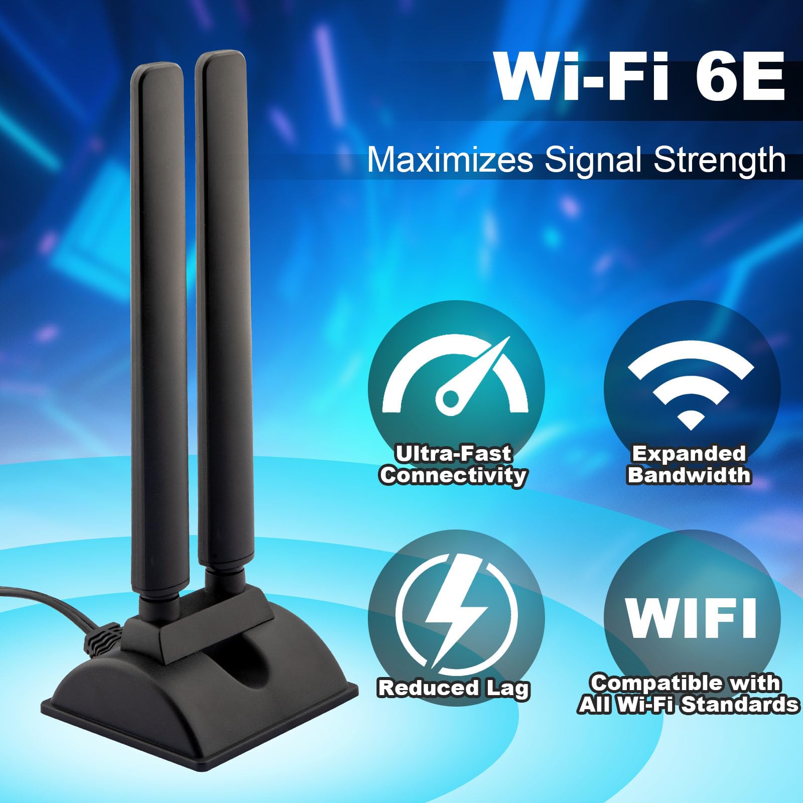 Antenne WiFi 6E tri-bande 2,4 GHz 5 GHz 6 GHz RP-SMA Base magnétique pour ordinateur de bureau, carte mère, ordinateur PCI-E 6E, carte Bluetooth, adaptateur WiFi USB, routeur sans fil