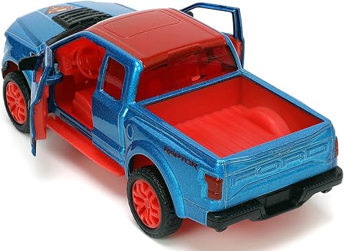 Miniatura 5 de Jada 33092 - Camión camioneta F-150 Raptor azul metálico y rojo con interior rojo y figura fundida a presión DC Hollywood Rides Series 132 Modelo de
