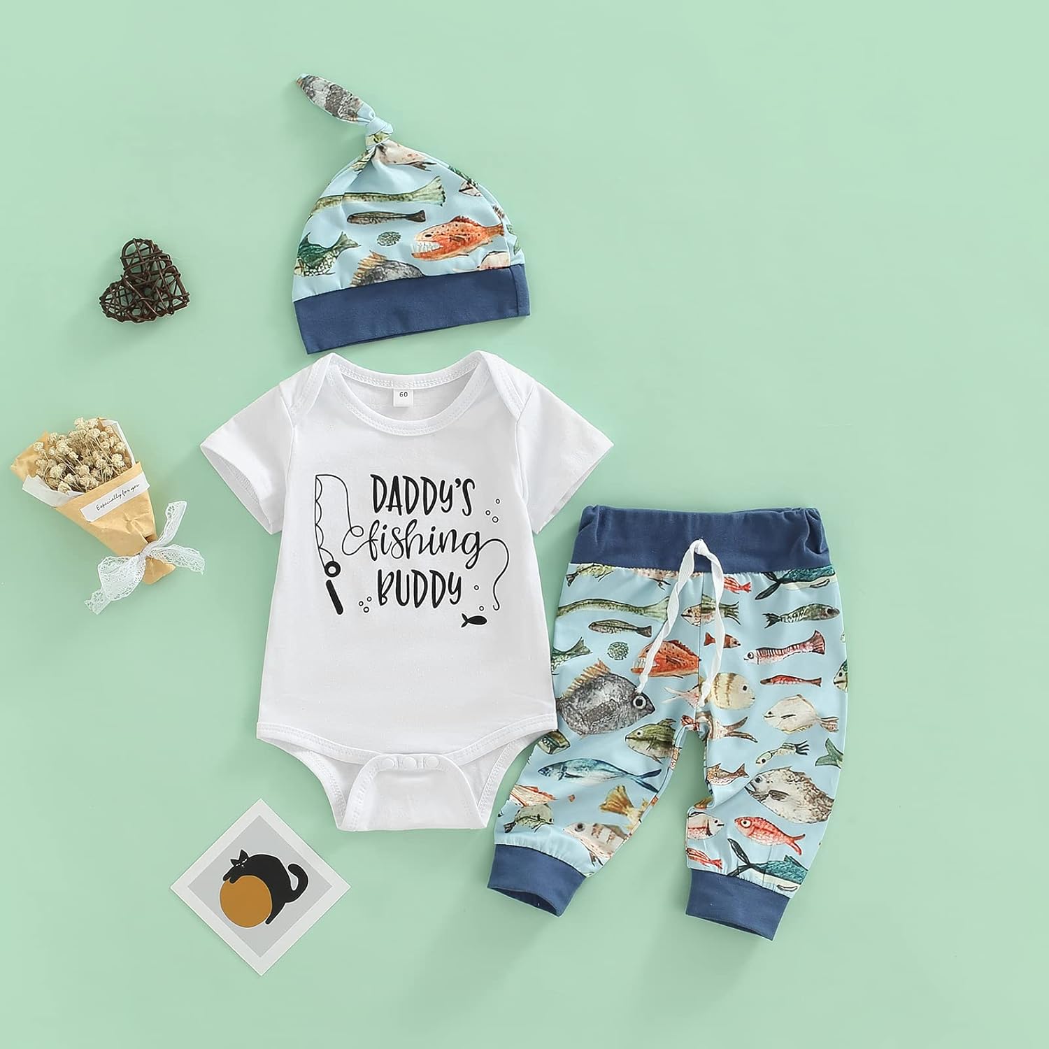 Kayotuas Newborn Baby Boy Girl Clothes Cute Romper Bodysuit and Pants with Hat Western/Ocean 3 Piece Coming Home Outfits - Image 3