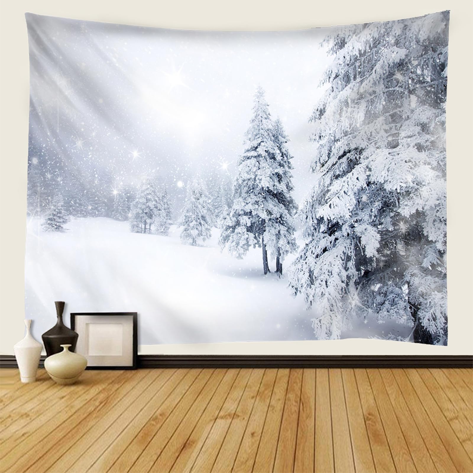 RDSGYZ Dywan ścienny duży 350 x 256 cm, ozdoba na ścianę, motyw śniegu i drzew, zasłona ścienna, dekoracja ścienna do pokoju dziecięcego, sypialni, salonu