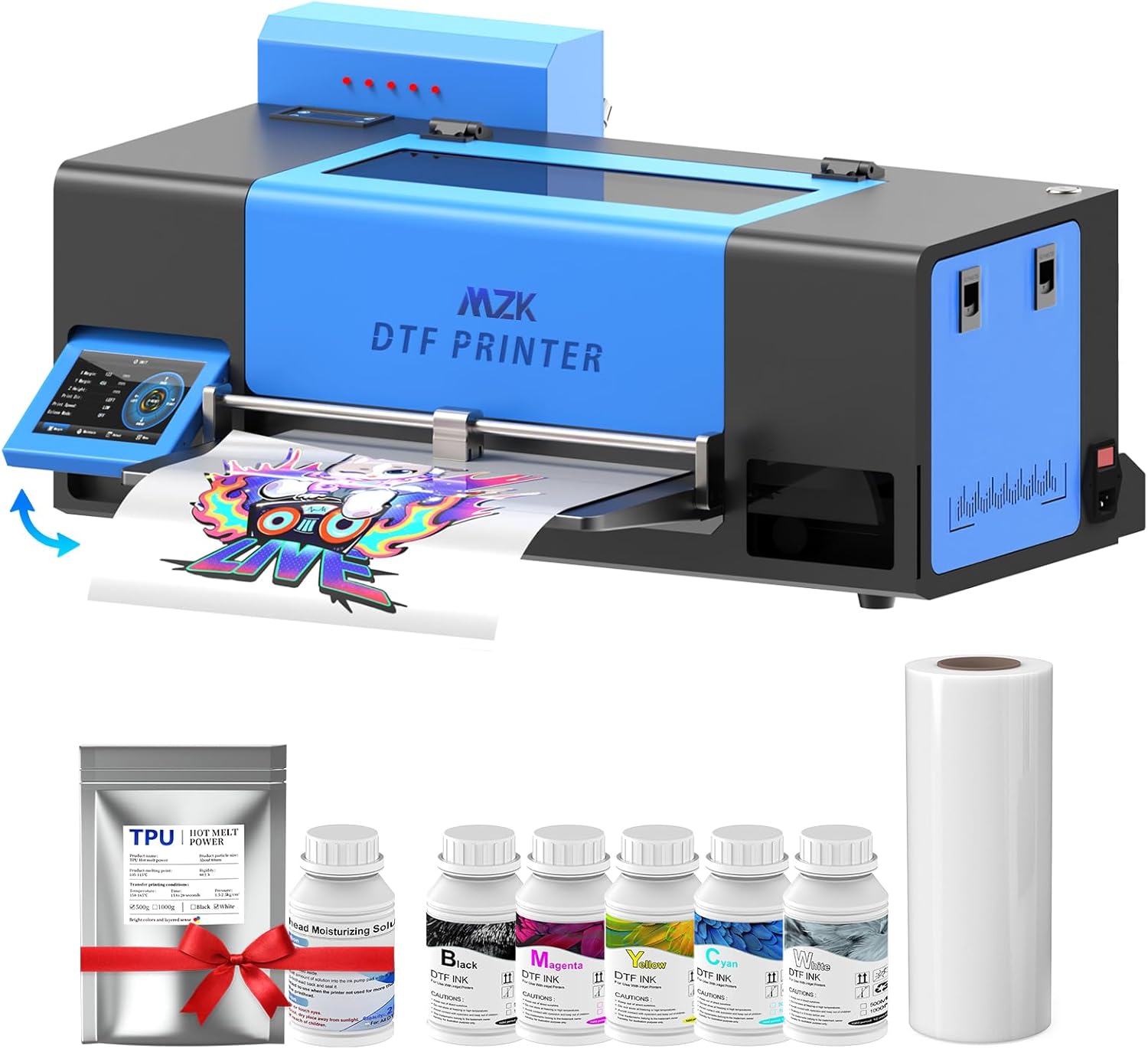 MZK A3 Pro F1080 DTF Printer (XP600 Gen2),Automatic Time Cleaning Maintain+Ink Anti-Clog Filter,2X-Speed Compared to L1800,5" Rotatable Touch Screen,Dual Ink Level Alert+Film Cutter,Gift Ink 2 Years