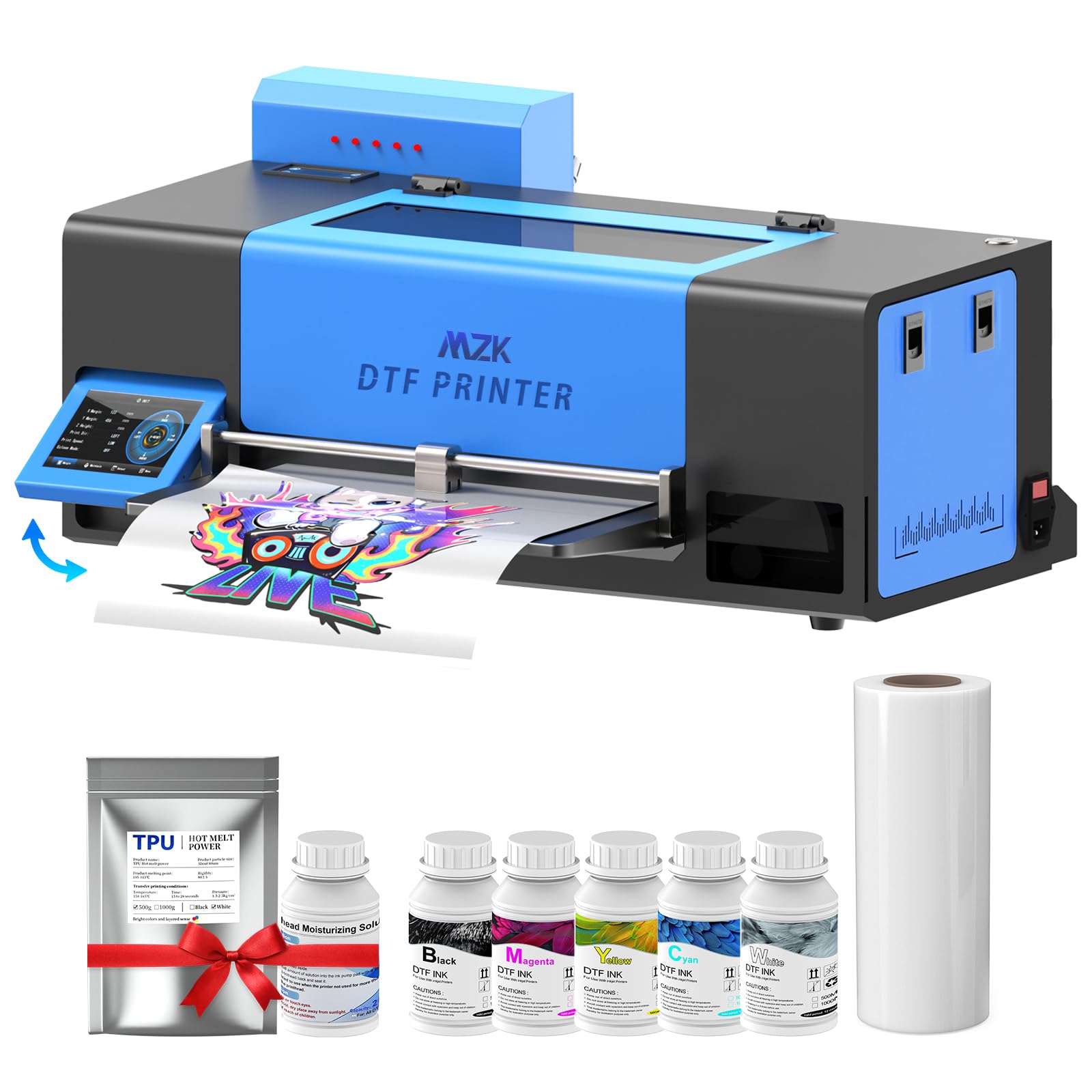 MZK A3+ DTF Printer Bundle With F1080 Printhead,2X Speed vs L1800/R1390,5" Rotatable Smartscreen,Auto Cleaning Maintenance+Ink Anti-Clog Filter system,Dual Ink Level Alert,Film Cutter,Gift Ink 2 Years