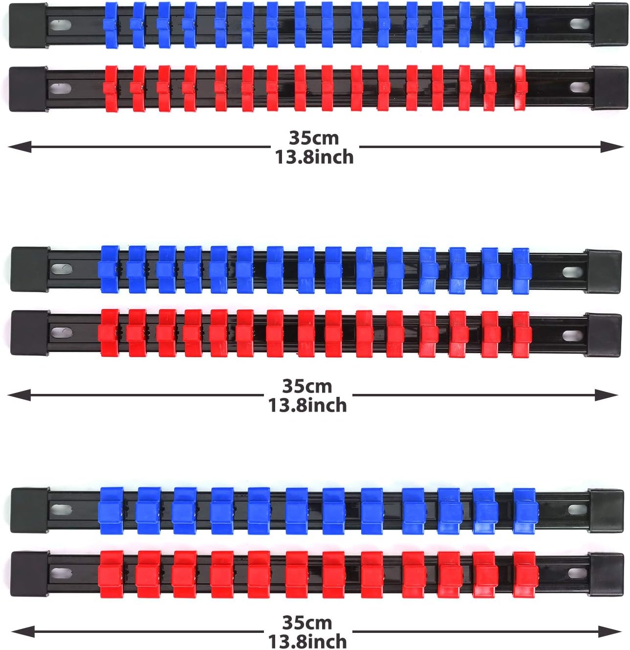 CASOMAN 6PC ABS Socket Organizer, 1/4-Inch, 3/8-Inch, 1/2-Inch, Premium Quality Socket Holders (6-Piece Set, Blue & Red) : Automotive