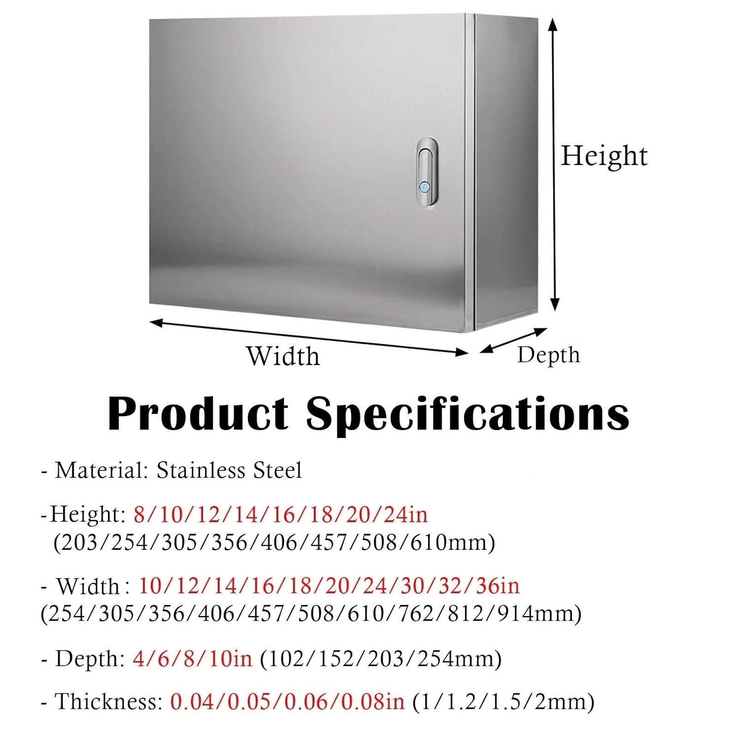 Outdoor Electrical Box, Stainless Steel Junction Chest with Metal Locks, Universal Electrical Equipment Enclosure Chest for Factories/Workshops(H x W x D 12x20x6IN/T 1.2MM)