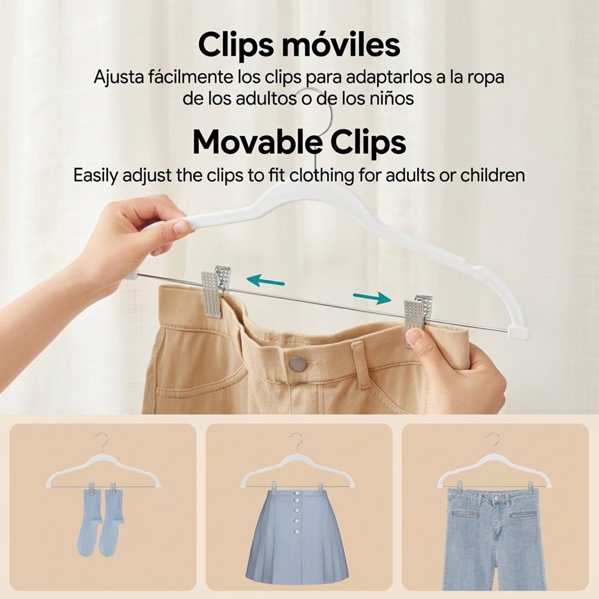 Perchas de Terciopelo con Clips Ajustables - Antideslizantes y Muy Finas con Ganchos giratorios, Set de 30
