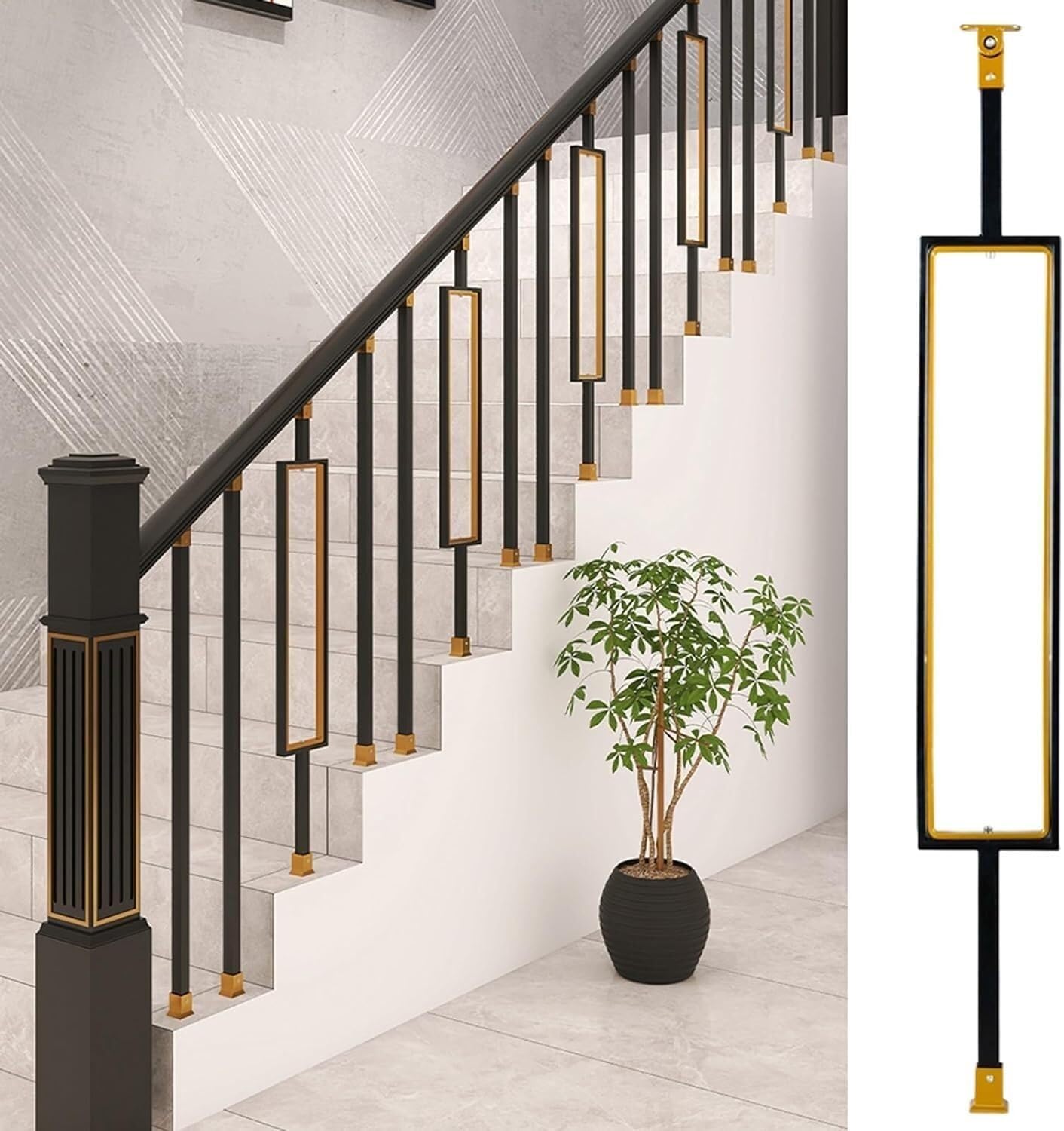 Garde-corps d'escalier rigide en métal type rectangle pour rénovation de chalet